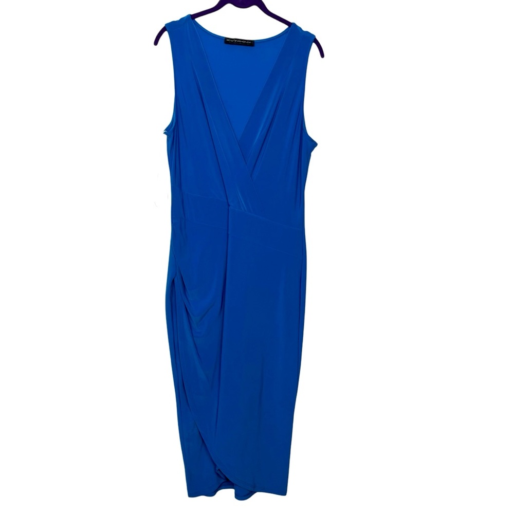 Symphony 1XL Surplice Blue Dress V Neck Sleeveless Faux Wrap Front